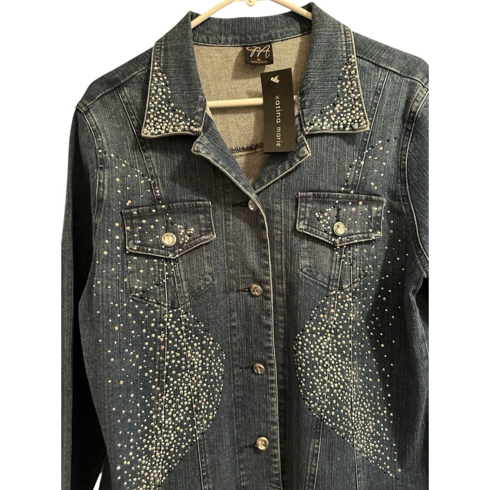 Katina Marie XL Denim Jacket Rhinestone Western NWT - Picture 13 of 16